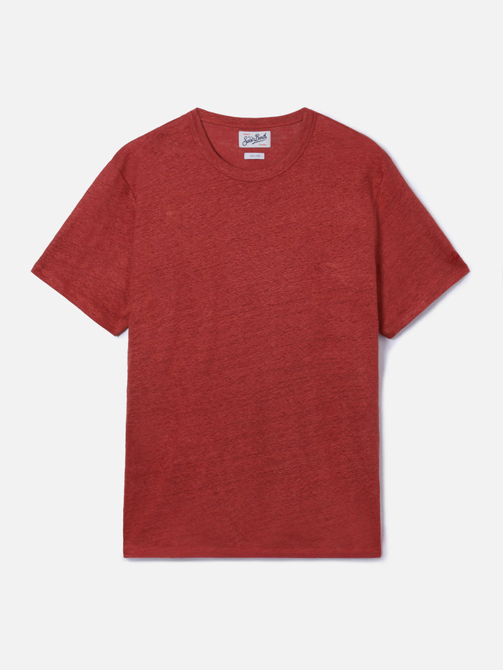 T-shirt Ecstasea in puro lino rosso con logo ricamato