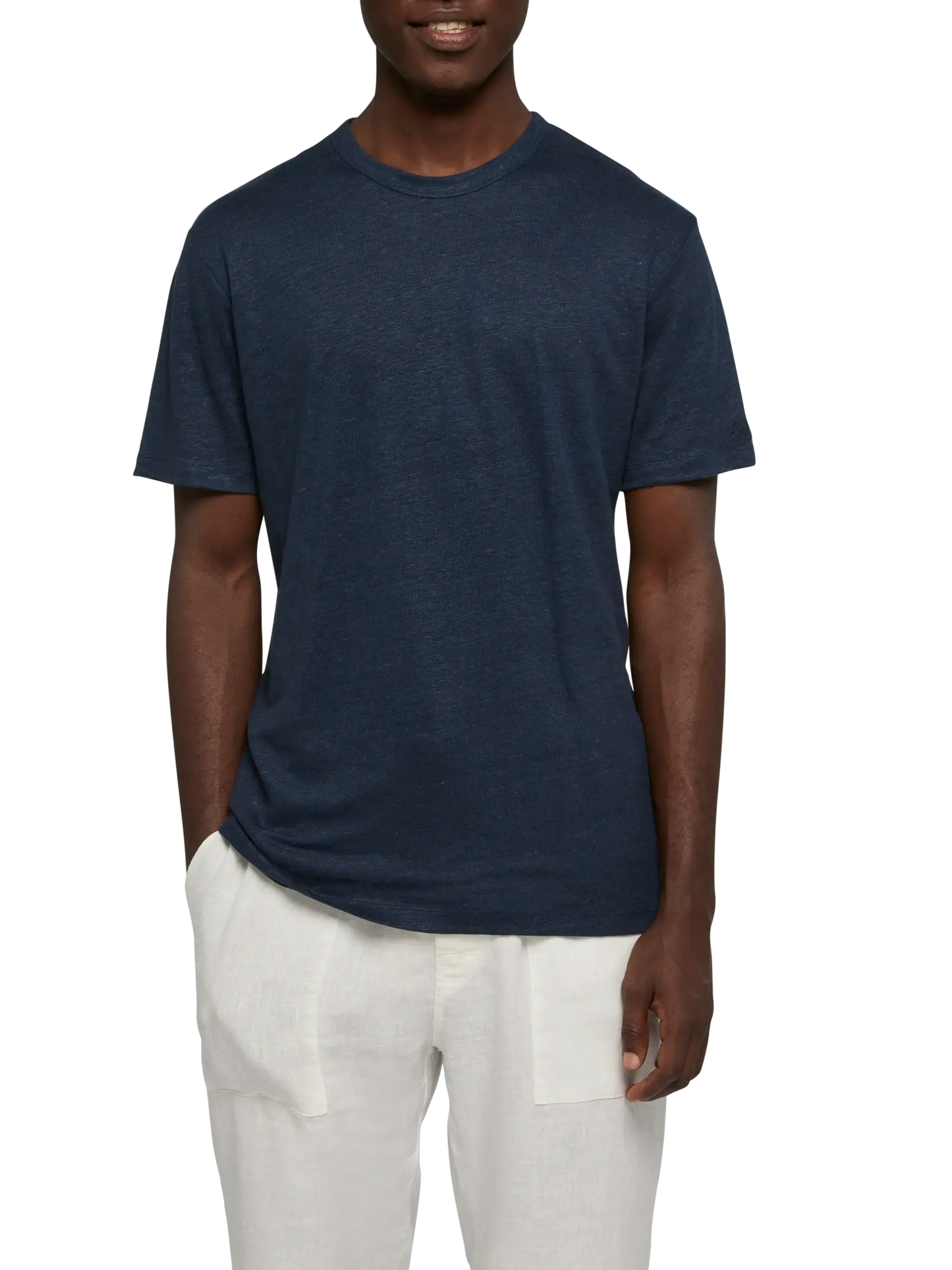 Marineblaues Leinenjersey-T-Shirt Ecstasea