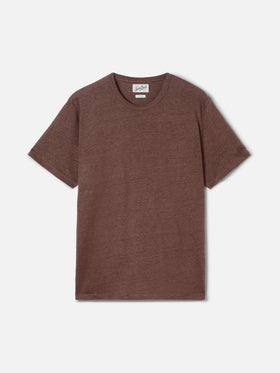 Brown Ecstasea pure linen t-shirt with logo embroidery