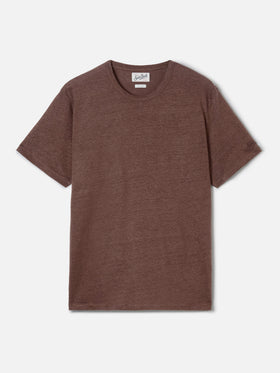Brown Ecstasea pure linen t-shirt with logo embroidery