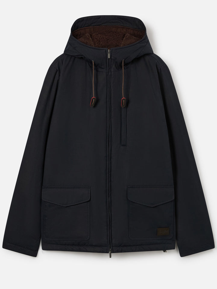 Navy blue Edgar waxed hooded jacket with teddy lining