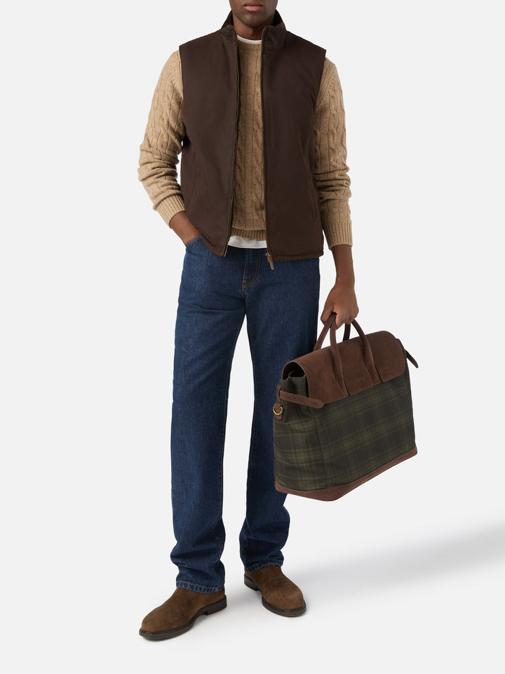 Brown Edgar waxed vest with teddy lining
