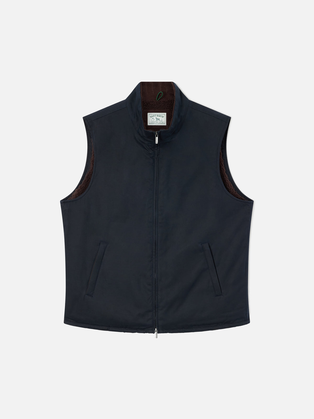 Marineblaue Edgar Weste aus gewachstem Material mit Teddy-Futter blue 