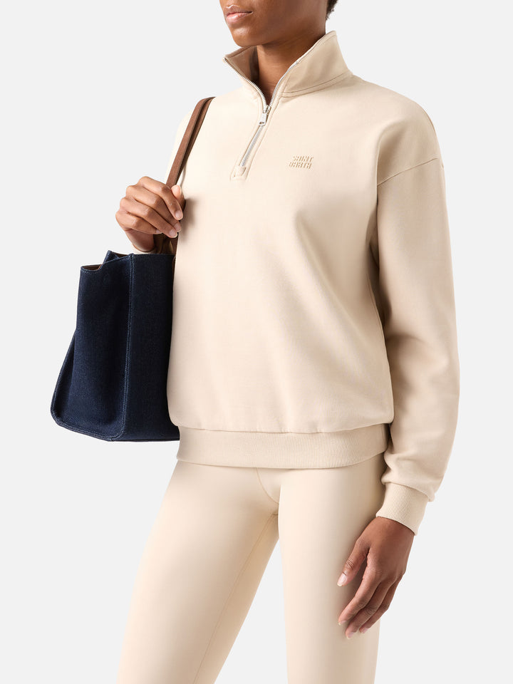 Sweat-shirt beige Eliade à demi-zip avec broderie du logo 