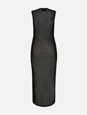 Abito lungo Eileen in rete crochet lurex nero