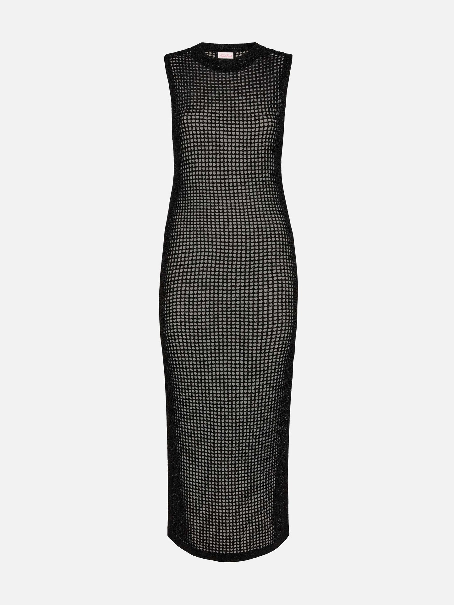 Abito lungo Eileen in rete crochet lurex nero
