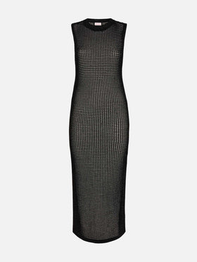 Abito lungo Eileen in rete crochet lurex nero