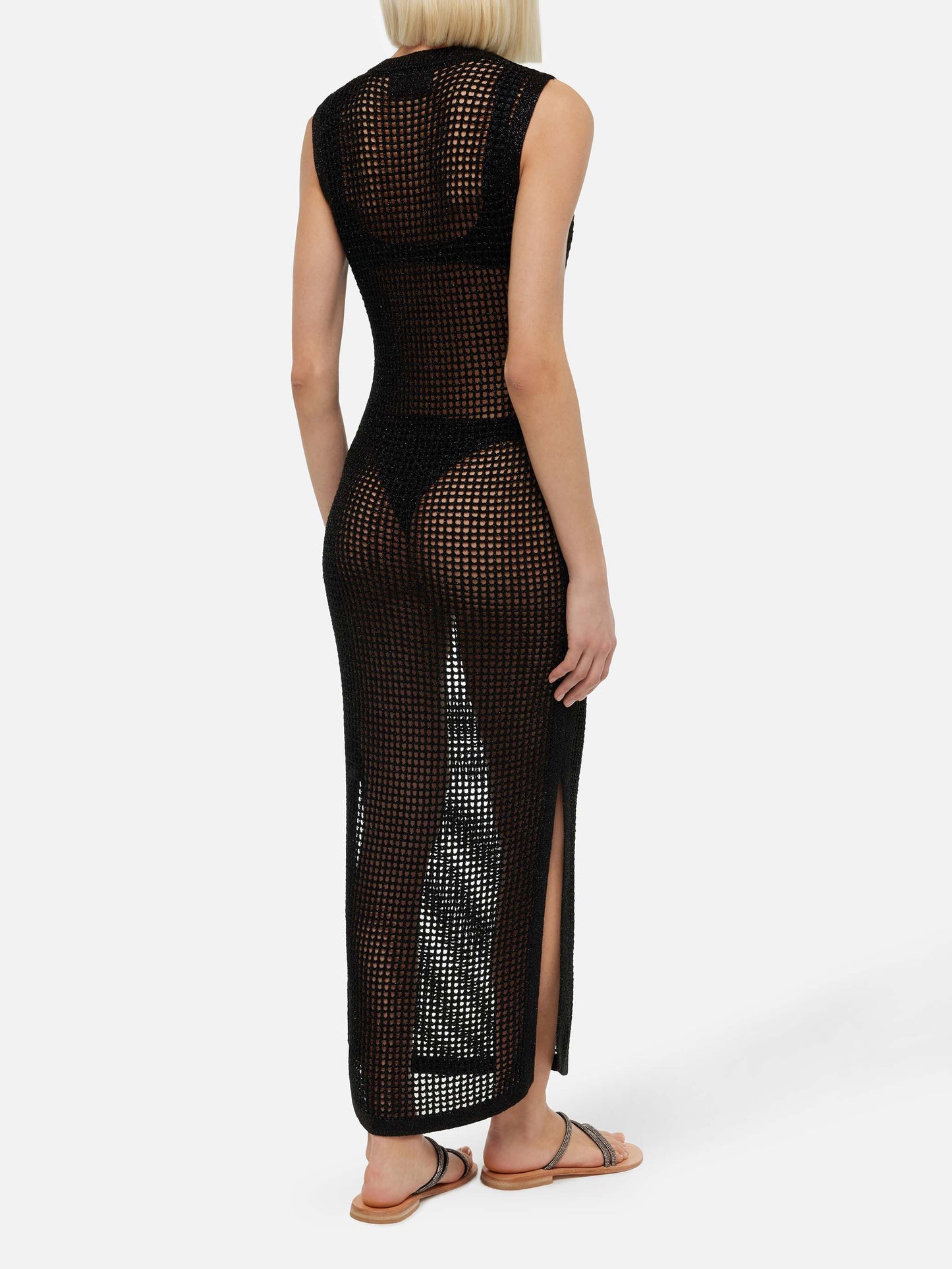 Abito lungo Eileen in rete crochet lurex nero