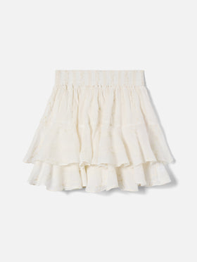 Beige Eivissa short ramie skirt with embroidery