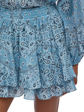 Eivissa ruffled mini skirt in silk voile with bandanna print