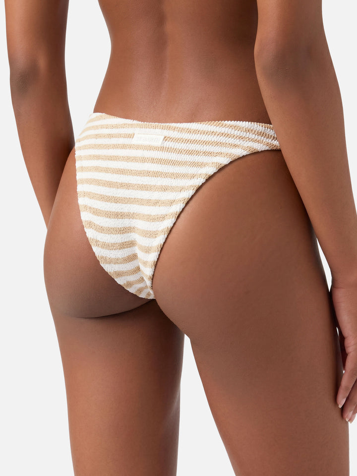 Naomi – Crinkle Cheeky-Badeslip mit Streifenmuster