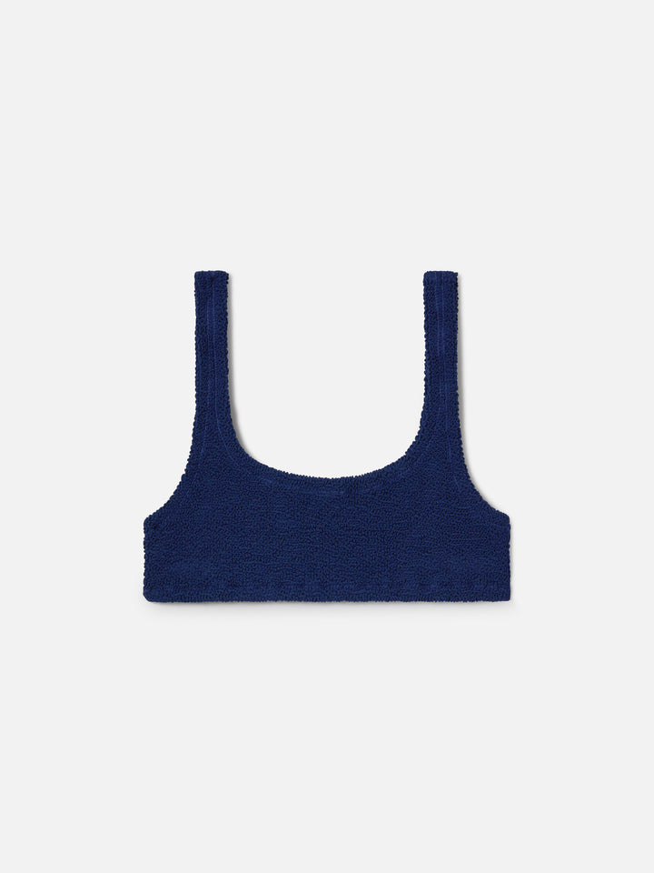 Haut de bikini brassière Naima en tissu gaufré bleu marine 