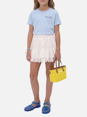 Elly T-Shirt aus hellblauer Baumwolle mit Stickerei „Viziata da papà“ 