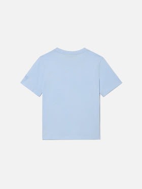 Elly T-shirt in light blue cotton with Viziata da papà embroidery