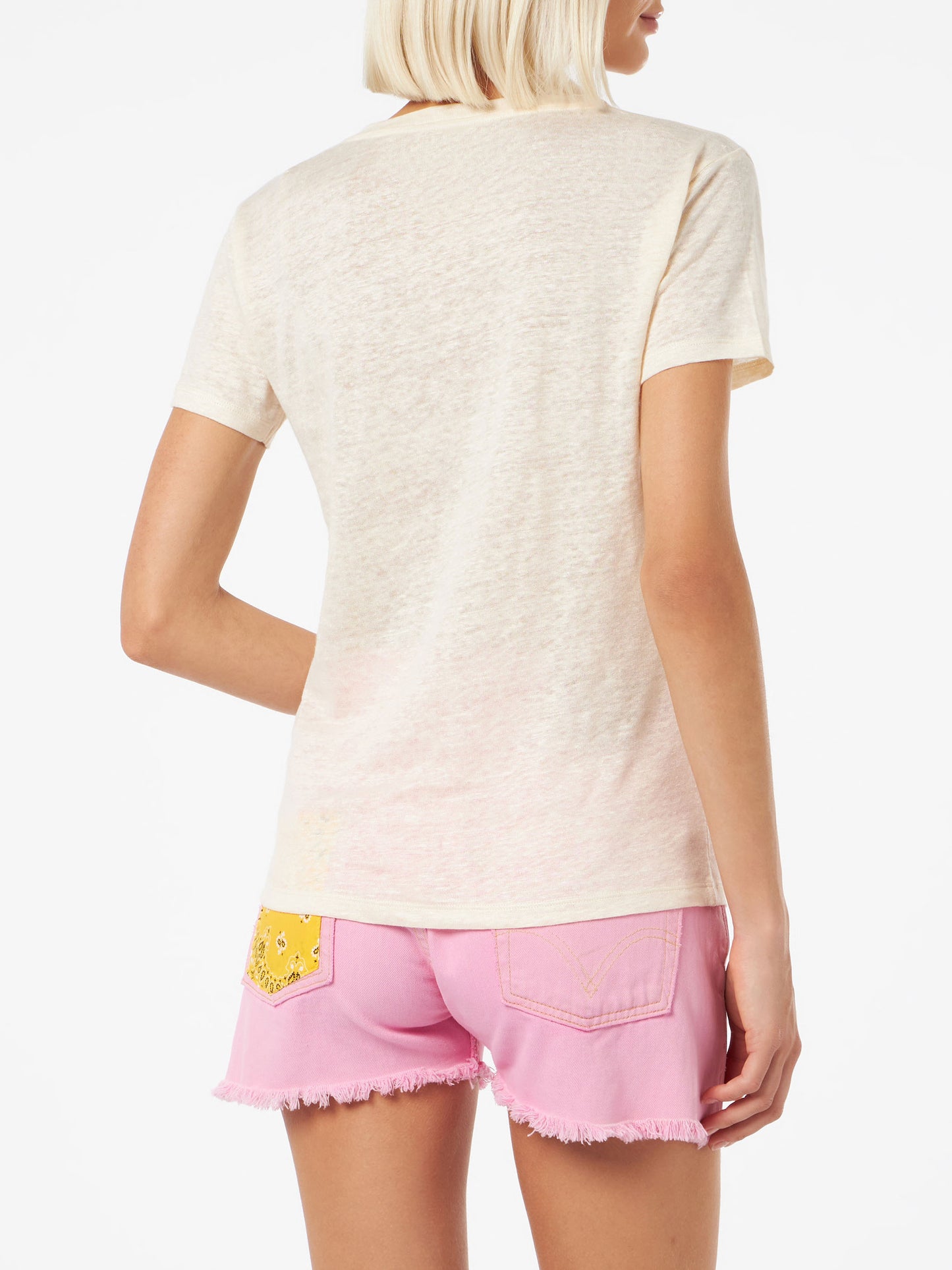 Linen jersey off-white V-neck t-shirt Eloise - MC2 Saint Barth