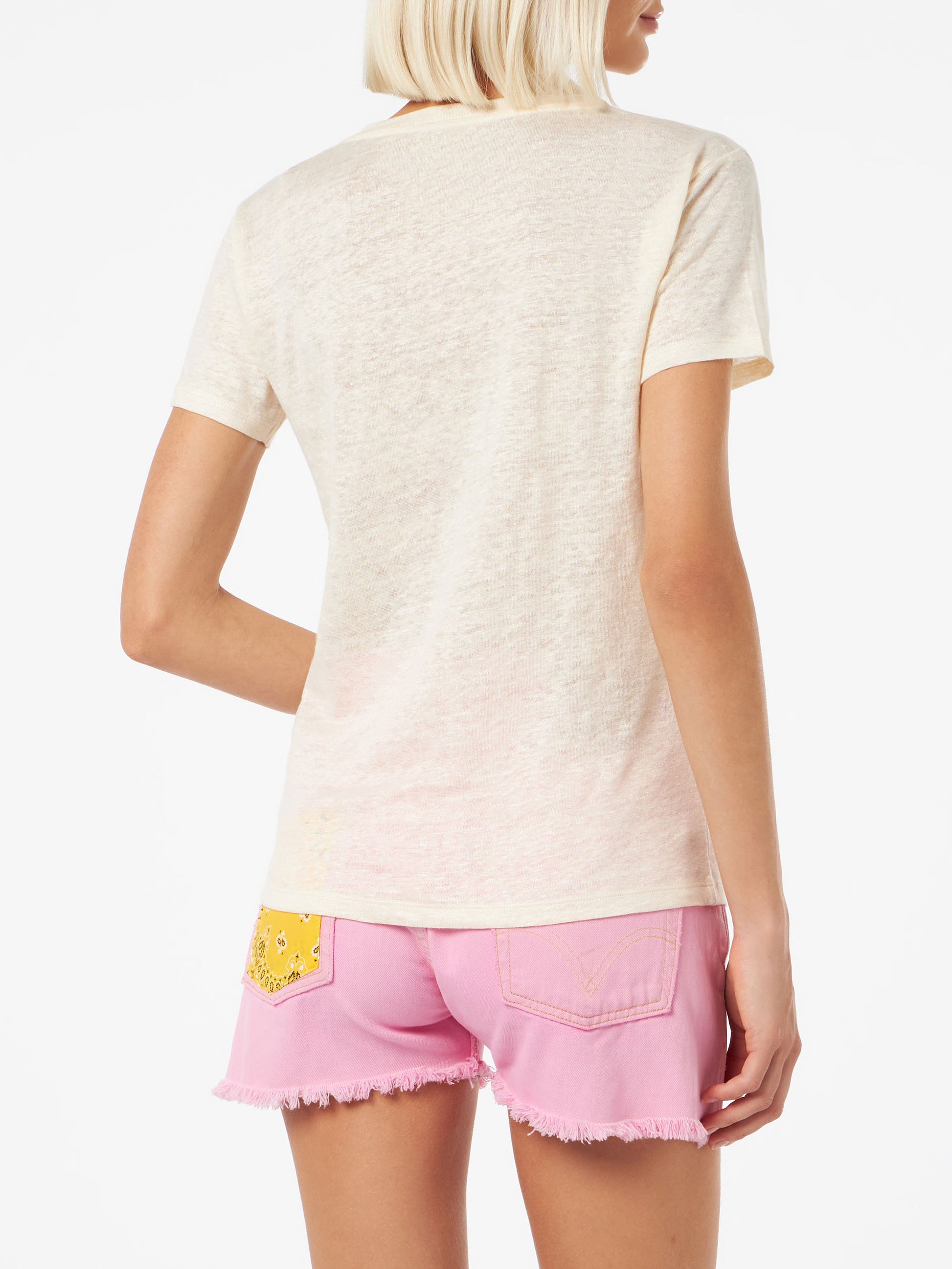 Linen jersey off-white V-neck t-shirt Eloise - MC2 Saint Barth