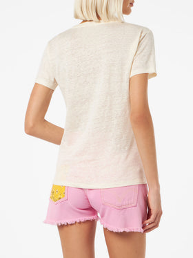 Linen jersey off-white V-neck t-shirt Eloise - MC2 Saint Barth