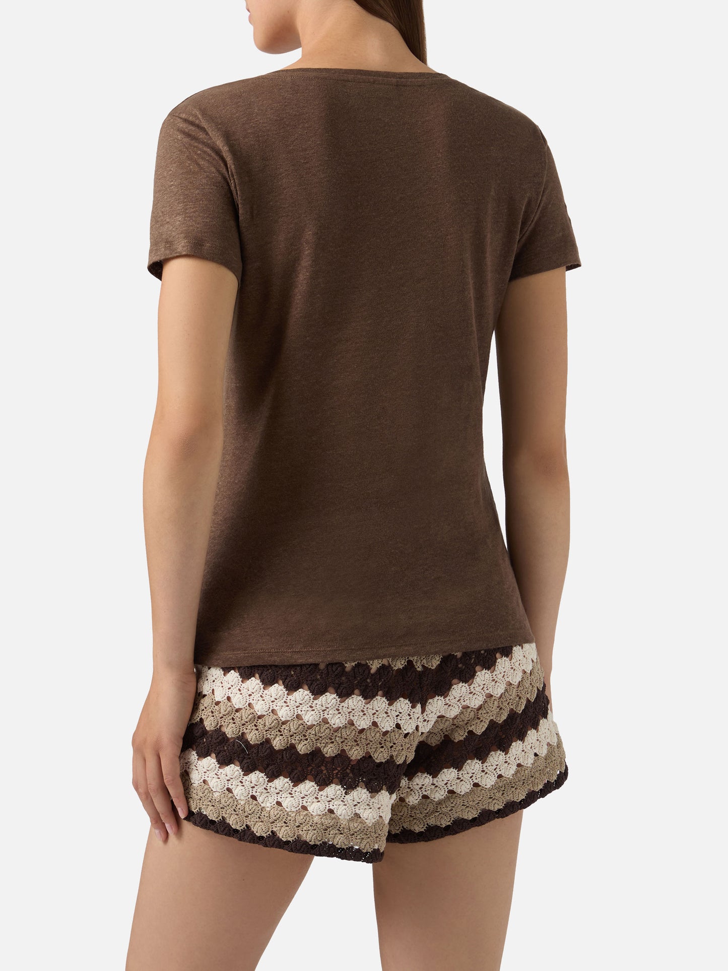 Brown linen Eloise T-shirt with embroidered logo