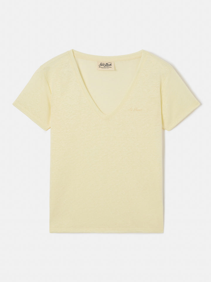T-shirt Eloise en lin jaune avec logo brodé 