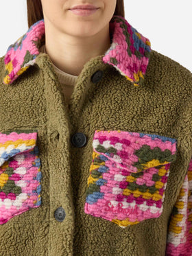 Woman sherpa overshirt with crochet details