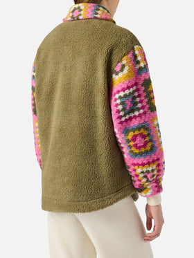 Woman sherpa overshirt with crochet details