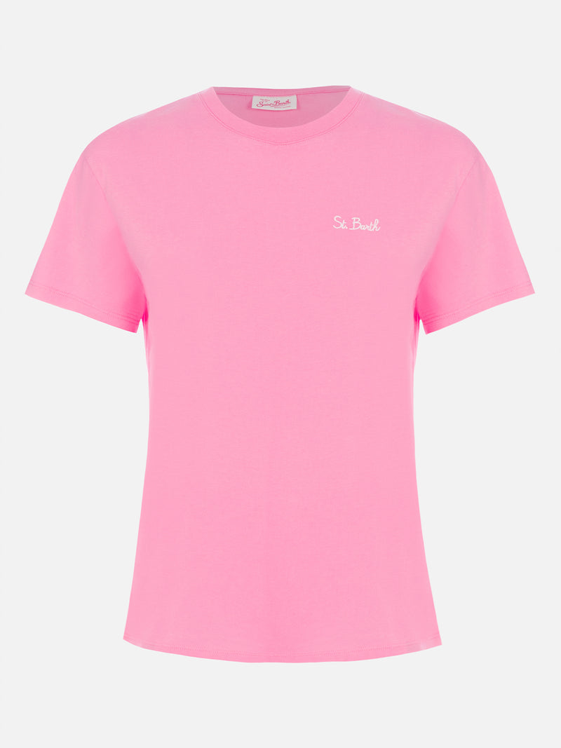 Woman pink cotton jersey crewneck t-shirt Emilie