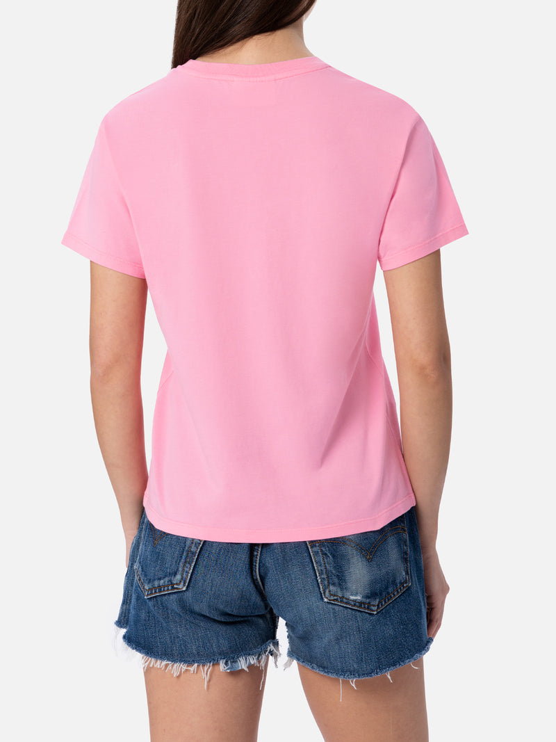 Woman pink cotton jersey crewneck t-shirt Emilie