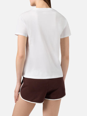 White Emilie T-shirt with embroidered animal print logo patch