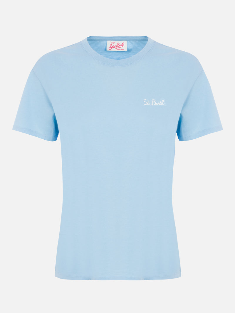 Woman light blue cotton jersey crewneck t-shirt Emilie