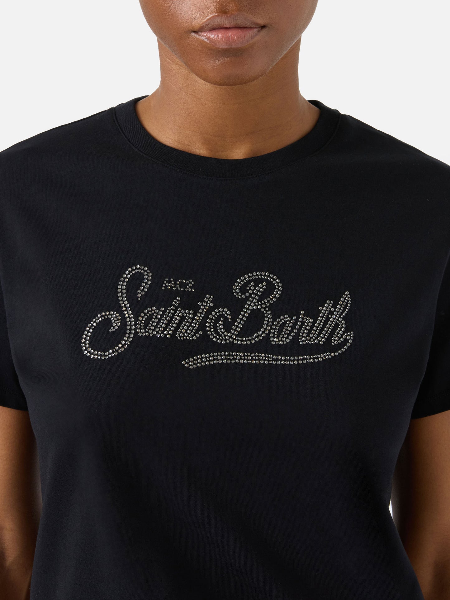 Black Emilie T-shirt with rhinestone logo
