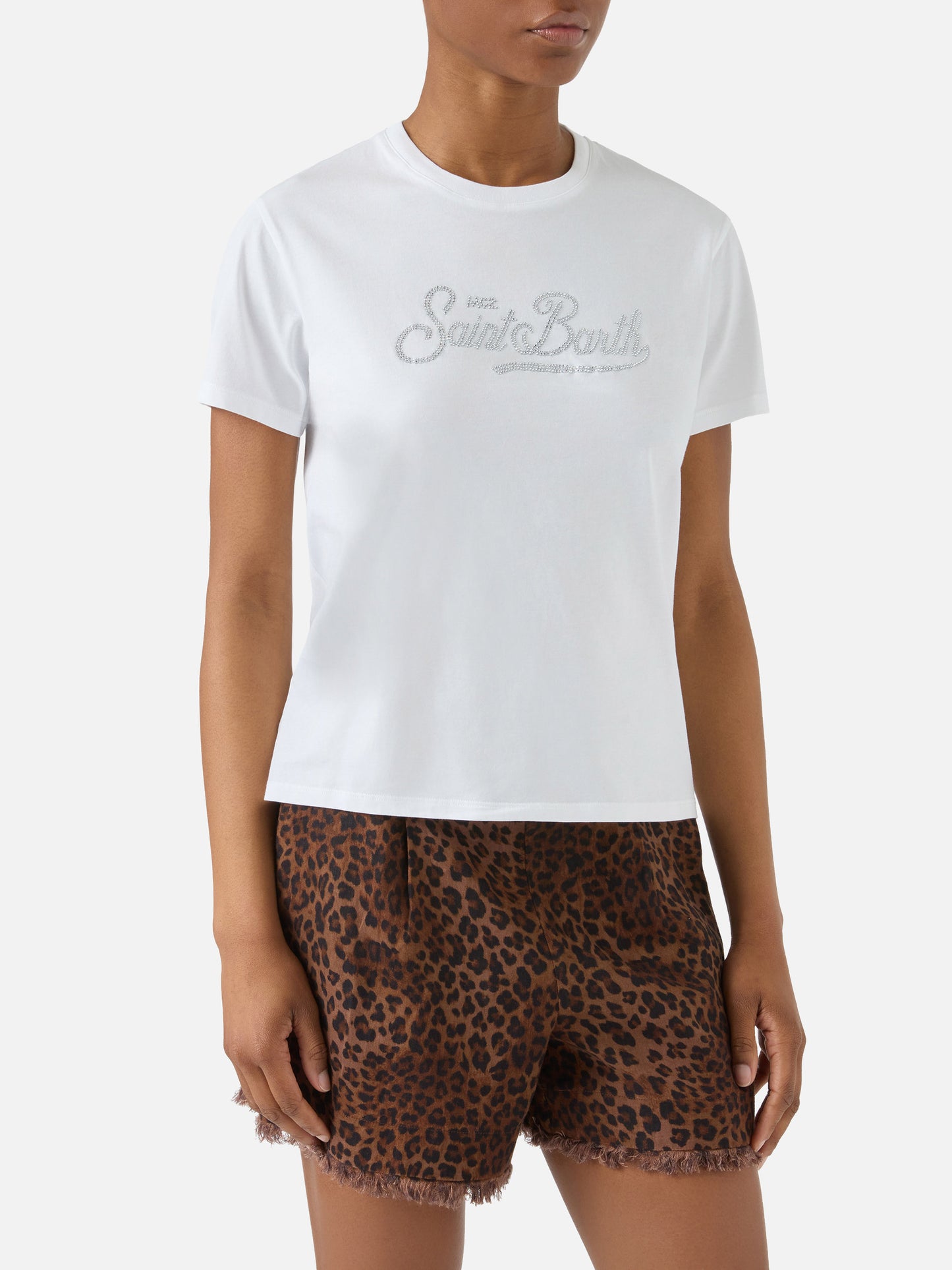 Camiseta Emilie blanca con logo de strass 