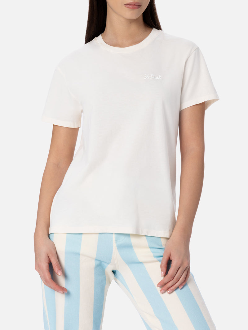 Woman off-white cotton jersey crewneck t-shirt Emilie