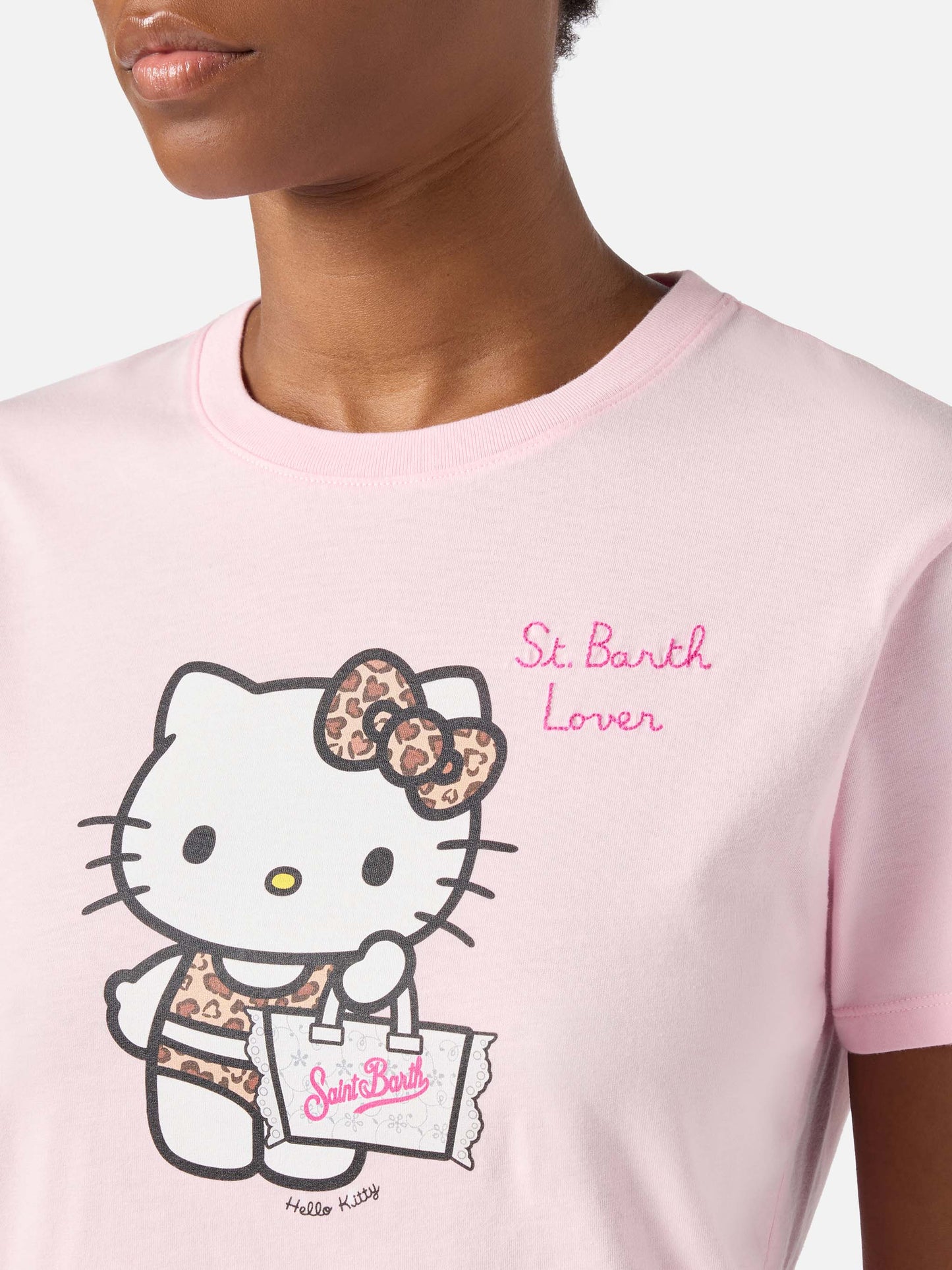 Pink Emilie T-shirt with Hello Kitty print and St. Barth Lover embroidery | Special edition