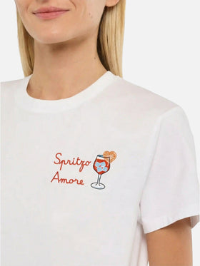 Emilie white cotton T-shirt with Spritzo Amore embroidery