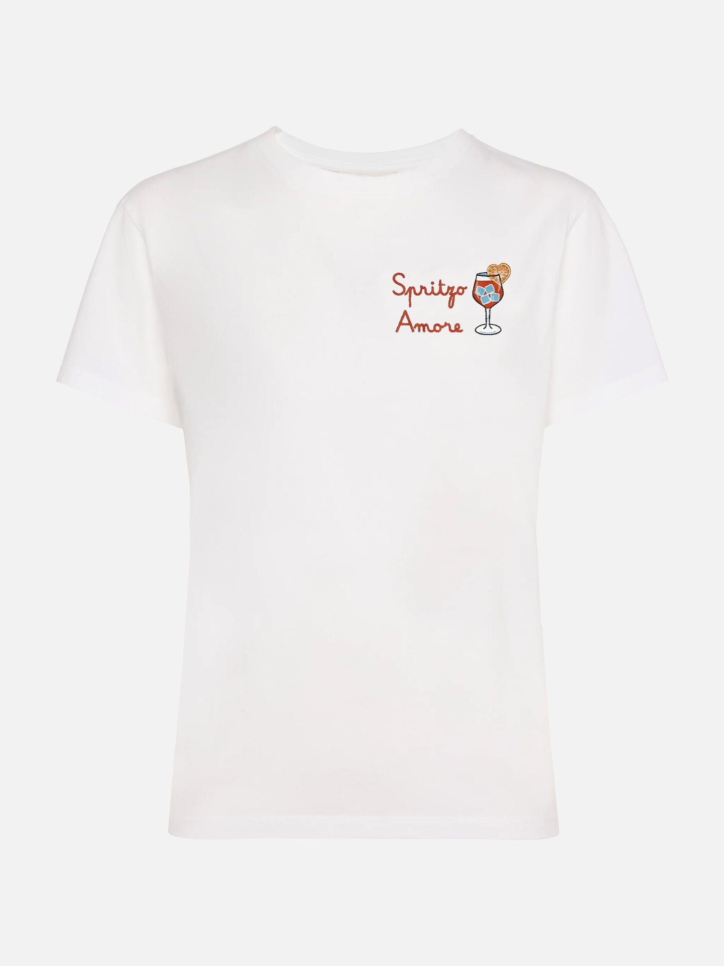 Emilie white cotton T-shirt with Spritzo Amore embroidery
