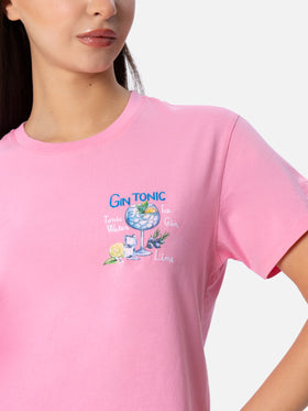 Woman cotton jersey crewneck t-shirt Emilie with Gin Tonic embroidery - MC2 Saint Barth