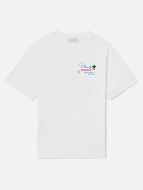 White Emilie T-shirt with St. Barth Paradise charm embroidery