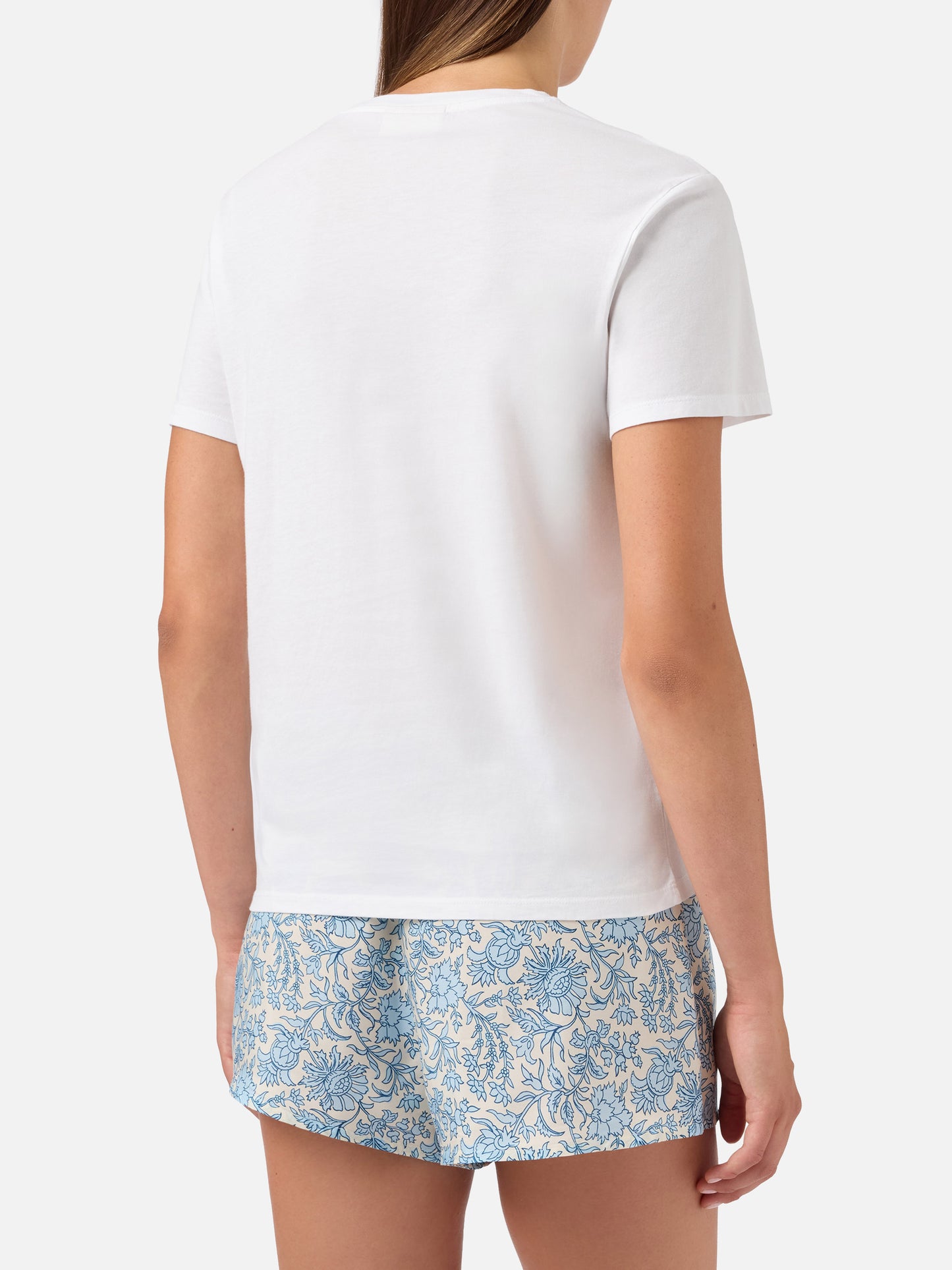 Camiseta Emilie blanca con bordado Sea You in St. Barth y strass 
