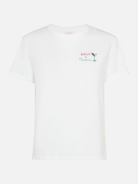 Emilie cotton t-shirt with Bikini & Martini embroidery