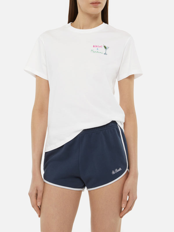 Emilie cotton t-shirt with Bikini & Martini embroidery