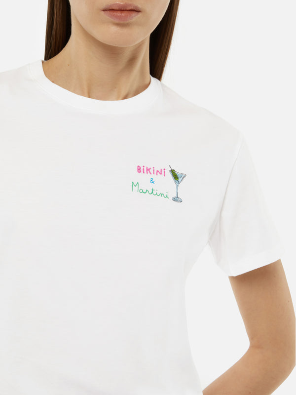 Emilie cotton t-shirt with Bikini & Martini embroidery