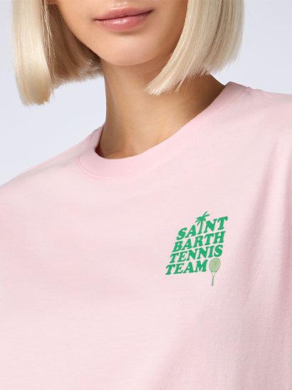 Pink Cotton t-shirt with "St Barth tennis team" print