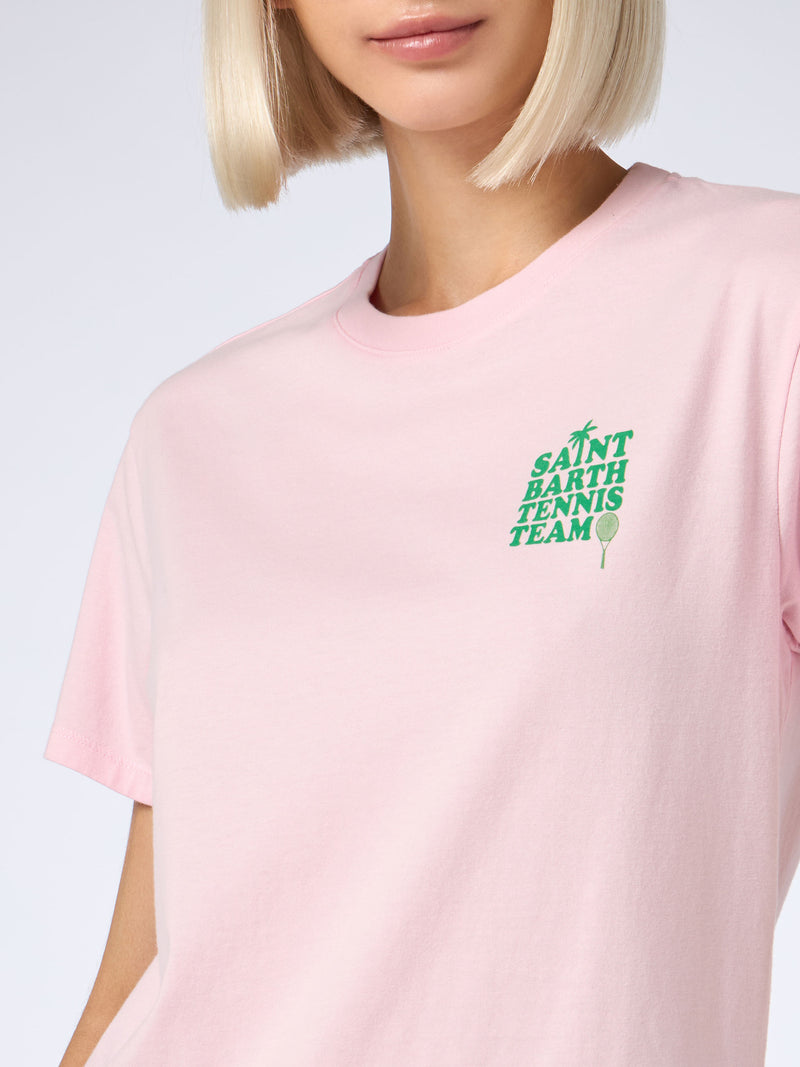 Pink Cotton t-shirt with "St Barth tennis team" print