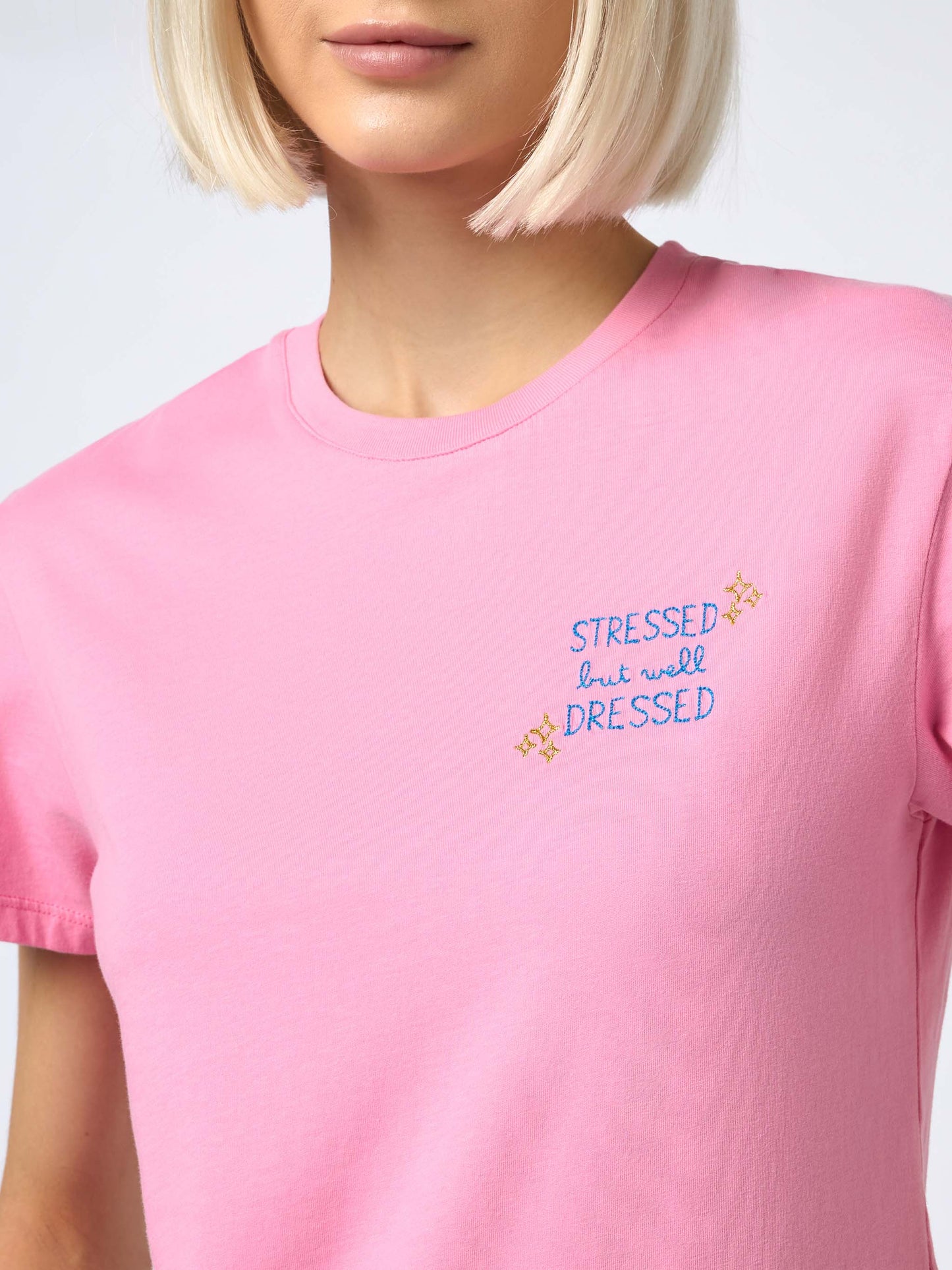 Woman cotton jersey crewneck t-shirt Emilie with Stressed but Well Dressed embroidery - MC2 Saint Barth