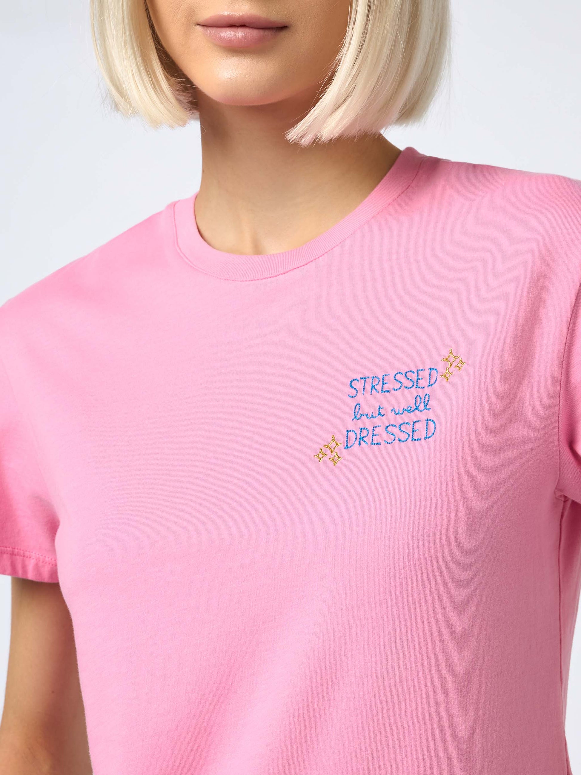 Woman cotton jersey crewneck t-shirt Emilie with Stressed but Well Dressed embroidery - MC2 Saint Barth