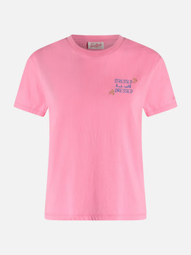 Woman cotton jersey crewneck t-shirt Emilie with Stressed but Well Dressed embroidery - MC2 Saint Barth