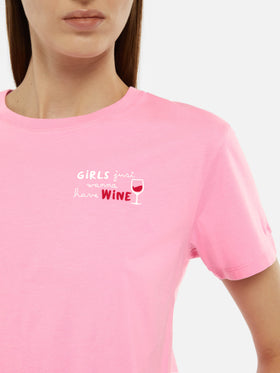 T-shirt Emilie in cotone con ricamo Girls just wanna have wine