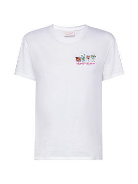 Baumwoll-T-Shirt „Emilie“ mit Stickerei „Group Therapy“
