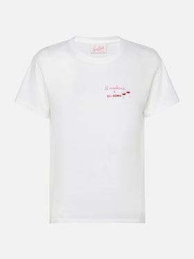 Emilie t-shirt in cotone con ricamo Il week-end è di-vino