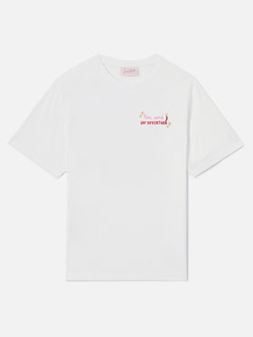 White Emilie T-shirt with Non sarà un'avventura embroidery and charm